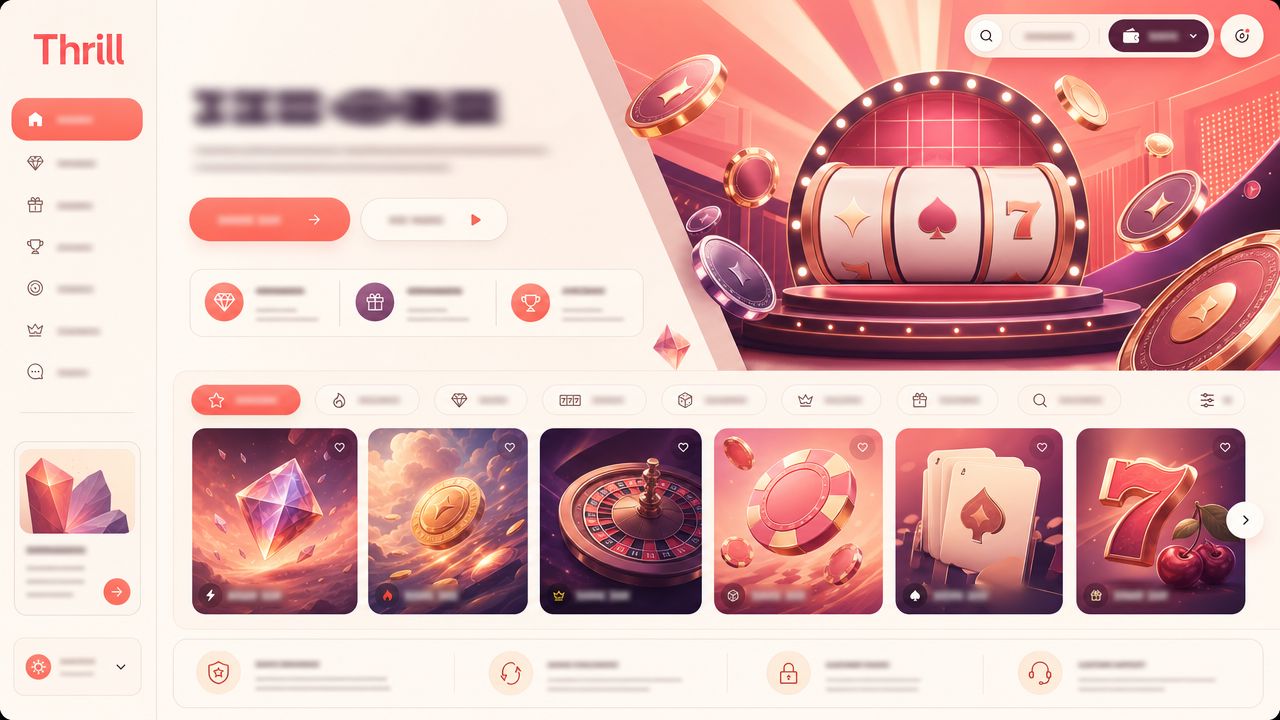 Thrill crypto casino homepage with a game-show hero banner and rows of game tiles